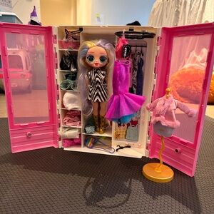 Fashion Doll Wardrobe Organizer with Pink Accents